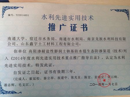水利先進(jìn)實(shí)用技術(shù)推廣證書